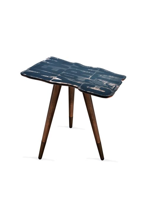 OLUNCA New York Tasarım Dekoratif Baskılı Modern Ahşap Yan Sehpa 40x55 cm