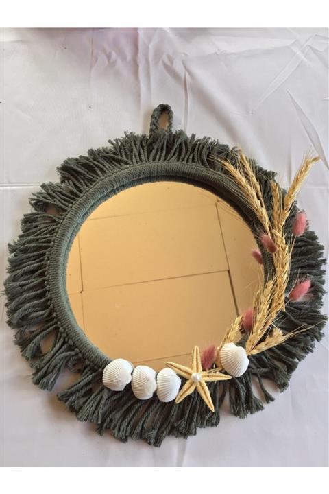 GÜVEN Makrome Daire Ayna Dekoratif Deniz Kabuklu