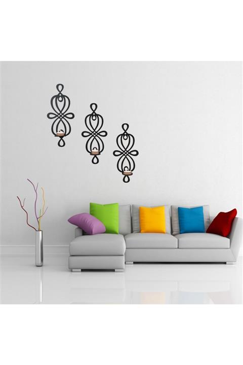 GİZEM SHOP Dekoratif Ahşap Lazer Kesim Mumluk Şamdan Siyah