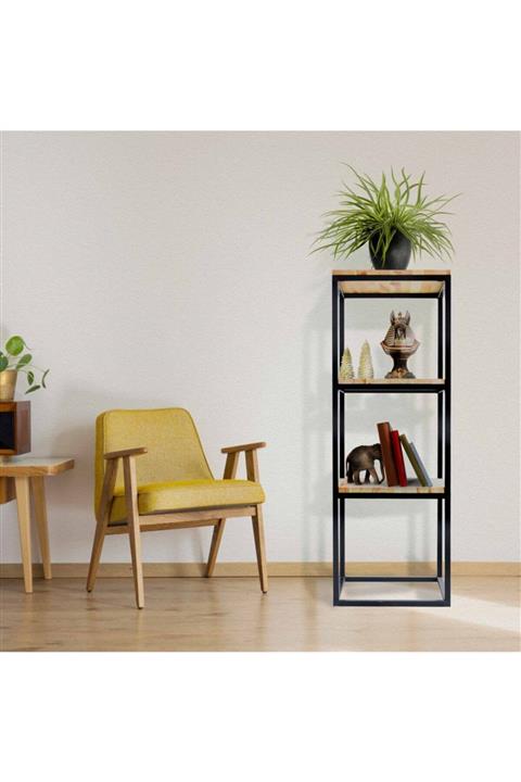 Woodesk Area Masif Ağaç Natural Renk 40x40 3 Katlı Yan Sehpa