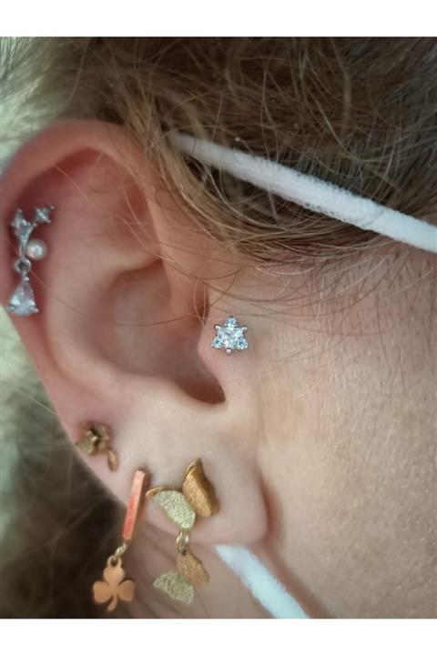 Arescollection Cerrahi Çelik Üçgen Model Gümüş Renk Tragus Piercingi