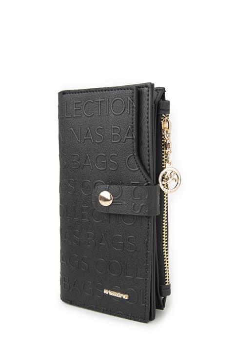 Nas Bag Siyah Kadın Cüzdan Kabartma Dokulu