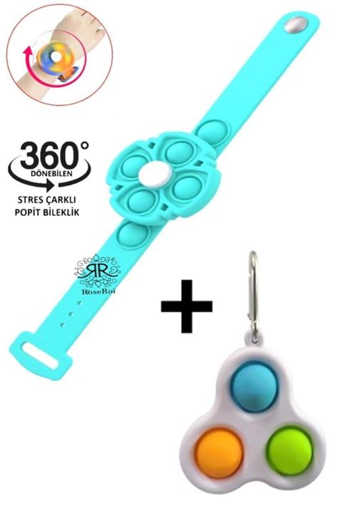 RoseRoi Popit Saat Bileklik Stres Çarklı Pop It Bileklik Simple Dimple Popit Anahatarlık Ikili Set