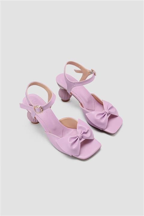 Limoya Lila Fiyonklu Tasarım Topuklu Sandalet