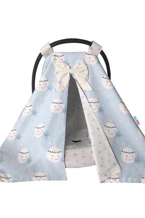 Jaju Baby Mavi Gülen Ay Desenli Puset Örtüsü Ve Iç Çarşafı