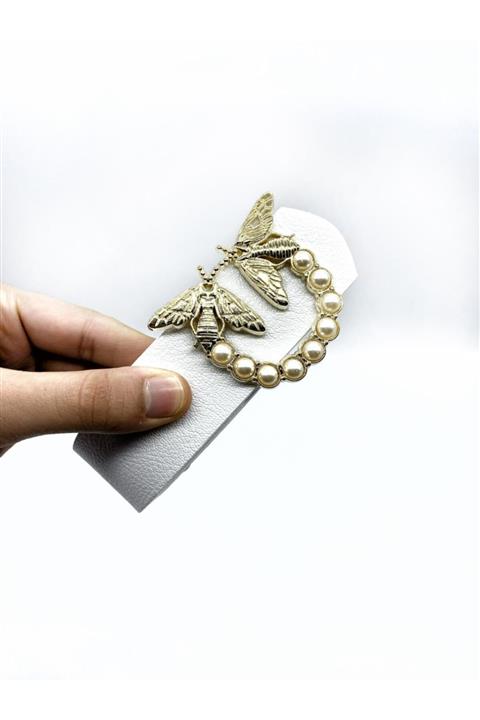 LİA KEMER Incili Gold Beyaz Deri Kemer