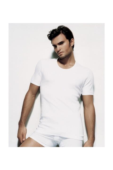 Çift Kaplan Erkek Beyaz Ribana Bisiklet Yaka %100 Pamuk Fanila