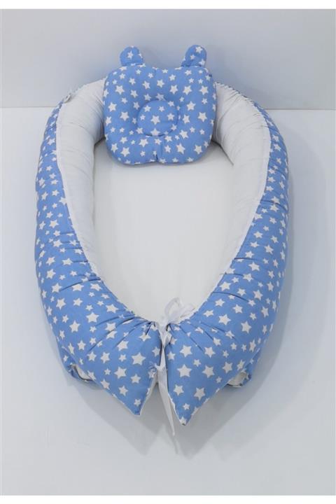 mordesign Babynest Ortopedik Yıldız Model Bebek Yatağı Anne Yanı Yatak Mavi
