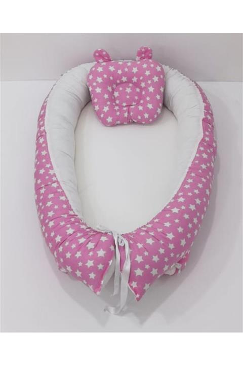 mordesign Baby nest Ortopedik Anne Yanı Bebek Yatağı Yıldızlı Pembe