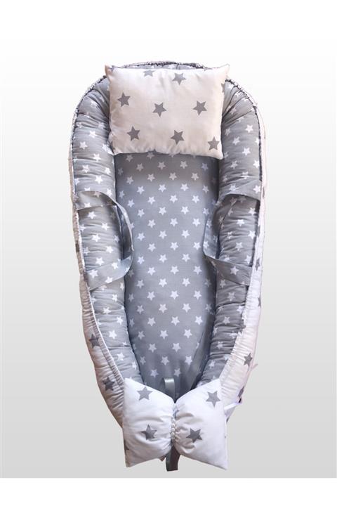 Babyce B003 - Gri Yıldızlı Ve Beyaz Üstüne Gri Yıldızlı Babynest