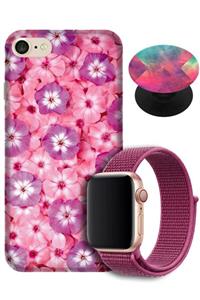 Apple Watch 1 38 Mm Kordon + Iphone 6 6s Uyumlu Desenli Kılıf + Popsocket