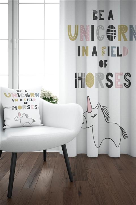 Else 140x270 Renkli Unicorn Atlı İskandinav Desenli Çocuk Perdesi