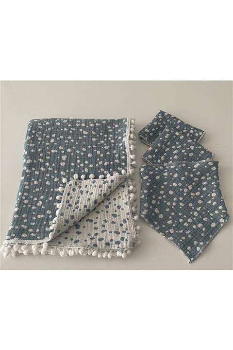 SEYHAN BABY&HOME Mavi Taş Desenli Müslin Seti-1