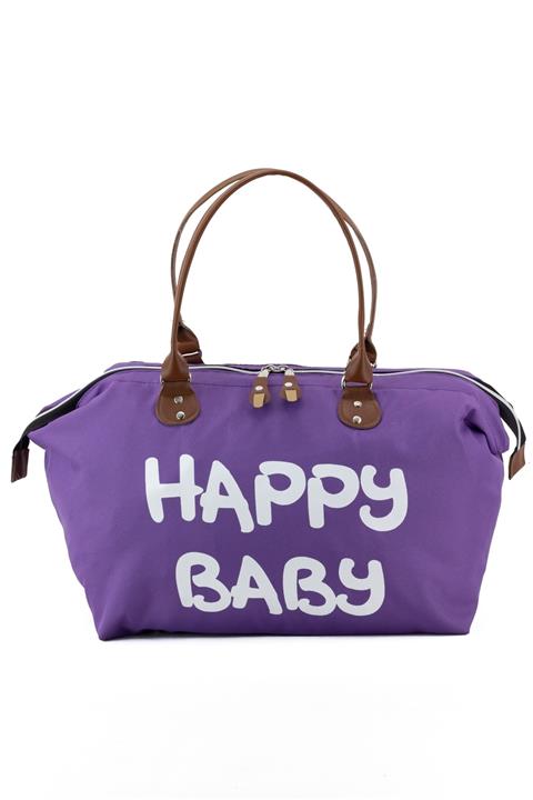 DİNGABAGS Happy Baby Baskılı Mor Anne Bebek Bakım Omuz Çantası