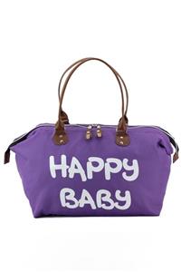 DİNGABAGS Happy Baby Baskılı Mor Anne Bebek Bakım Omuz Çantası