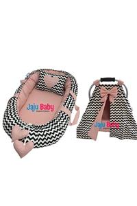 Jaju Baby Siyah Zikzaklı Ve Pudralı Babynest Ve Puset Örtüsü