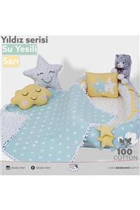 ebabynest Bebek Su Yeşili Sarı Big Star Serisi Yıldız Tasarım Ponponlu Babynest Set