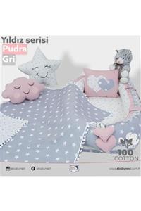 ebabynest Big Star Serisi Gri Babynest Set Kalp Tasarım Ponponlu Set