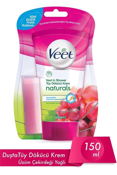 Veet Hassas Ciltler Için Tüy Dökücü Naturals Duşta Krem 150 Ml Üzüm Çekirdeği