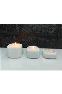 Concstock Beton Mumluk Tealight 3'lü Set Kare Natürel Beyaz