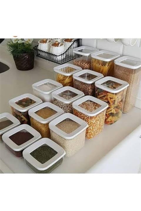 VİP AHMET Vakumlu Kristal Mika Kare Saklama Kabı Seti 15 Parça