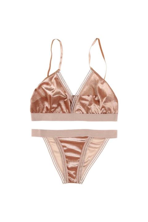 Donella Kadife Transparan Bralet Takımı Pudra - 321