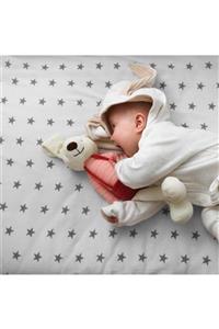 Bebek Özel Pamuk Bebek Ve Çocuk Lastikli Çarşaf 70x120 Gri Büyük Yıldızlı