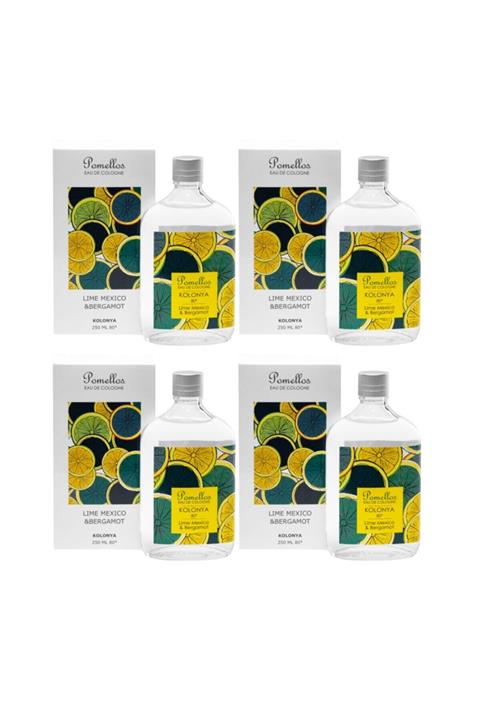 Pomellos Kolonya Lime Mexico & Bergamot 4 Adet (4x250 ml 80 Derece Cam Şişe)