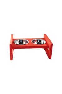 SCdekor Kırmızı Renkte Ahşap Köpek Mama Ve Su Kabı ( Medium )
