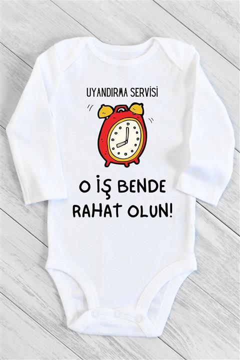 Happy Onesie Co Unisex Bebek Beyaz Uyandırma Servisi Uzun Kollu Çıtçıtlı Body