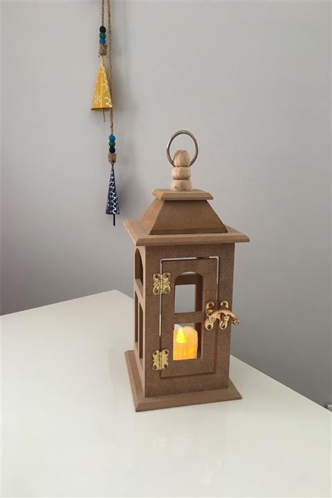 AYHÜMA Lüx Dekoratif Ahşap Fener Mumluk Boyanabilir Mdf 25x12x12 cm