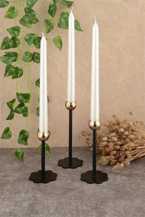 ESSLİGHT Idil 3 Lü Set Modern Dekoratif Siyah Gold Şamdan Mumluk