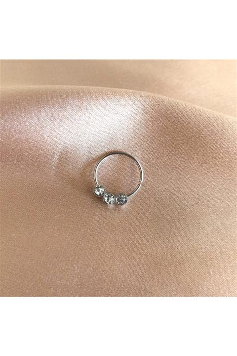Bylin Takı Cerrahi Çelik Üç Taşlı Ince Halka Piercing 10 mm