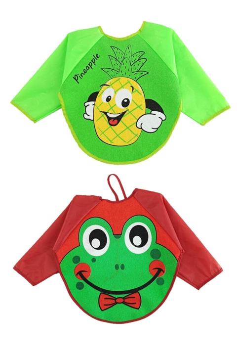 Malkoç Unisex Su Geçirmez Ananas Kurbağa Desen Bebek Mama Önlüğü 6-24 Ay 2 Adet