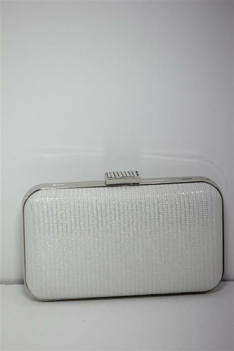 BESE LEATHER Beyaz Çizgili Kadın Abiye Çanta