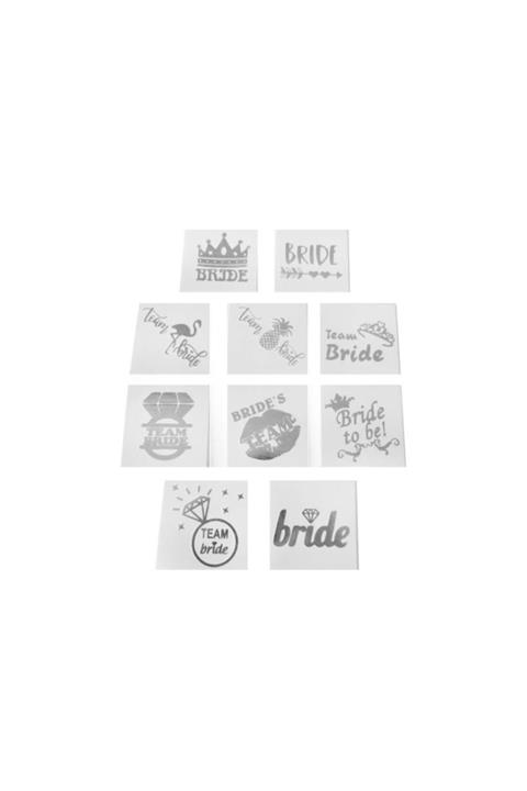 TT Tahtakale Toptancıları Bride To Be 10 Farklı Model Geçici Dövme Varak Baskılı Gümüş