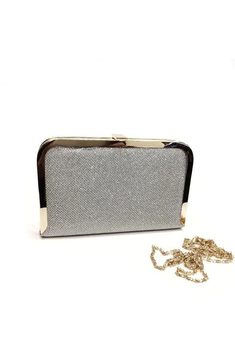 Çanta Sepetim Kadın Gümüş Simli Tablet Abiye Çanta