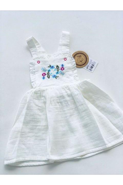 Aydodo Baby Beyaz Boss Organic Uzatma Çıtçıtlı Çiçek Nakışlı  Muslin Slopet