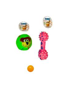 Pettoys Öten Köpek Oyuncak 3’lü Set Öten Köpek Figürlü Oyuncak +turuncu Top+ Dikenli Öten Dumbell