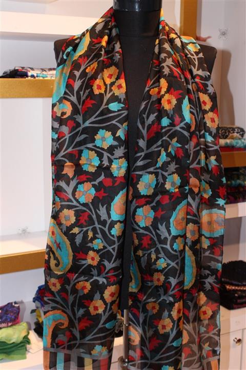 Mysia Butik Siyah Turkuaz Vual Ipek Fular