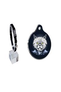 altın pati Kadife Zilli Ayarlanabilir Kedi Boyun Tasması 22-30 cm Siyah+Tasarım Çelik Kaplama Künye