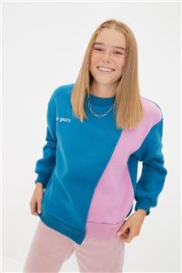 TRENDYOLMİLLA Mavi Baskılı Basic Örme Sweatshirt TWOAW21SW0150