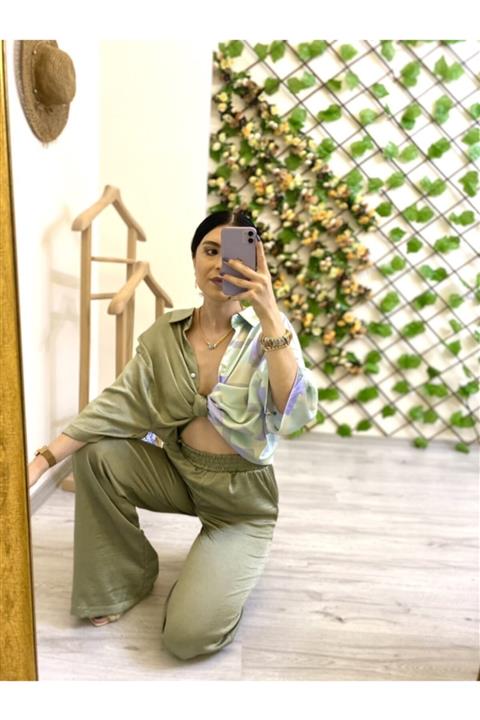 Fast Perry Simli Saten Pantalon Gömlek Ikili Takım