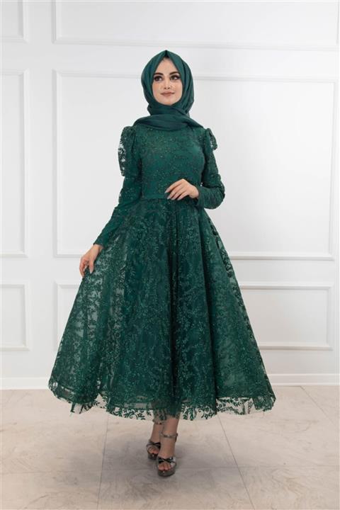 egelin Kendinden Sim Işlemeli Astarlı Midi Tesettür