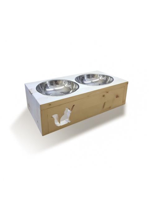 aswood Ahşap Masif Kedi Mama Ve Su Kabı