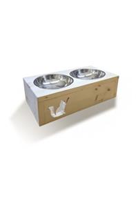 aswood Ahşap Masif Kedi Mama Ve Su Kabı