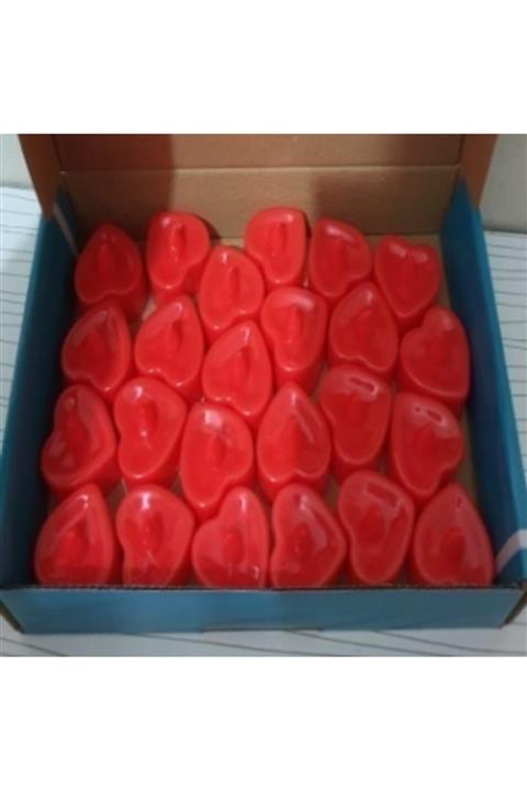LAUREL DREAM Led Işıklı Kalp Şekilli Kırmızı Mum 24'lü Paket
