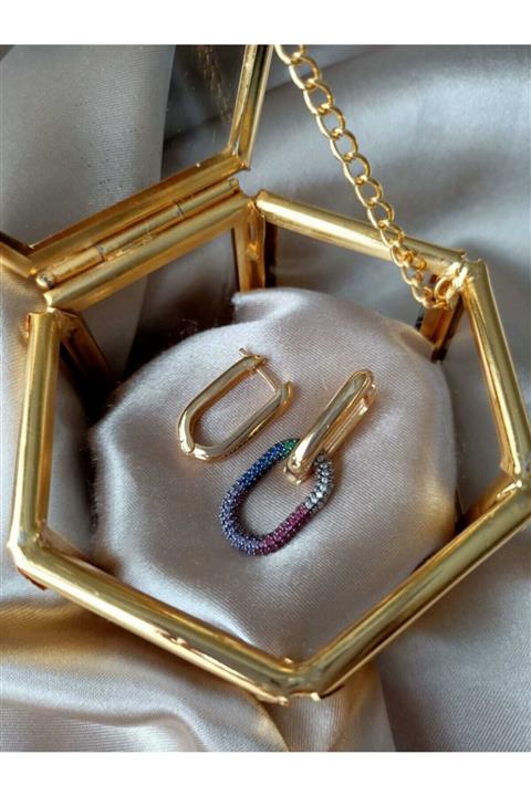 sun studıo Renkli Zirkon Taşlı Kararma Yapmaz Küpe Seti