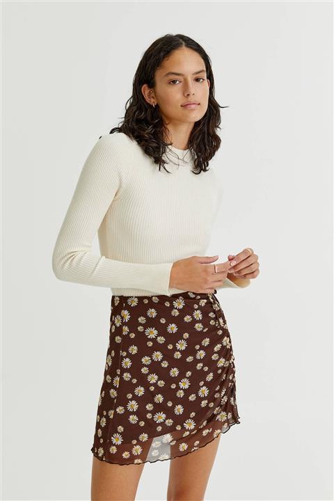 Pull & Bear Papatya Desenli Tül Mini Etek