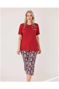 Bludream Kadın Bordo Battal Bayan Kaprili Pijama Takımı 7041